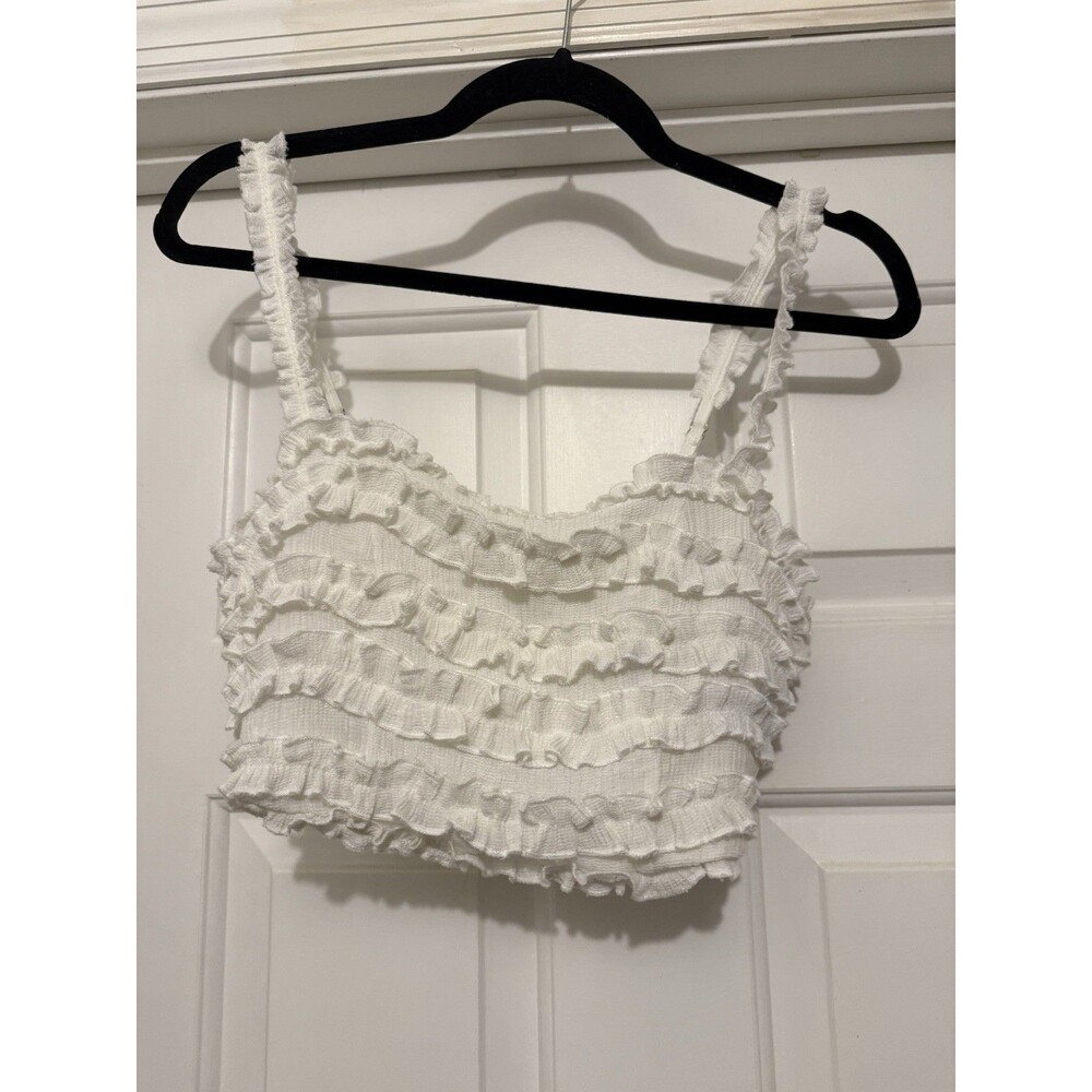 Saints & Secrets WHITE RUFFLED CROPPED TOP SIZE XS Coquette